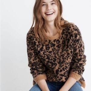 Madewell Leopard Print Sweater Alpaca Wool Cropped Brown Black Tan Size XXS